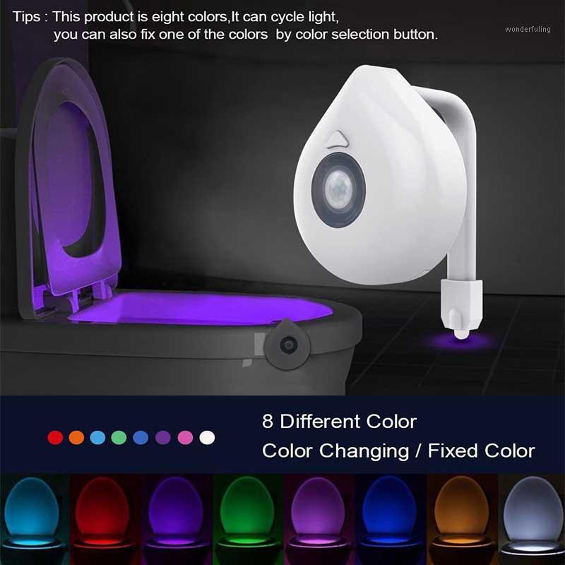 

1 pc LED toilet light human body induction night light 8 color replaceable battery powered environmental protection1