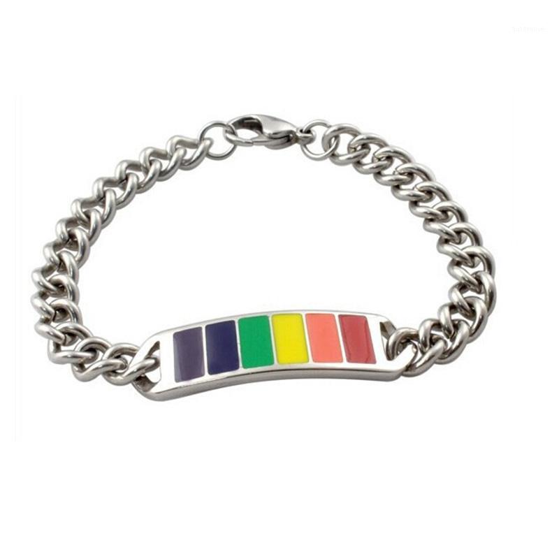 

Gay Rainbow flag bracelets men stainless steel nameplate bracelet chain on hand fashion charm bracelet gifts for man Accessories1