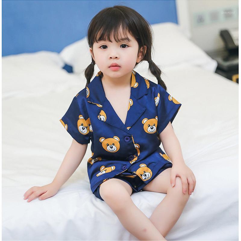 

Summer baby sleepwear girls pajama set boys sleepwear kids nightwear children home clothes toddler cartoon bear print 2 to 7 yrs1, Royal blue