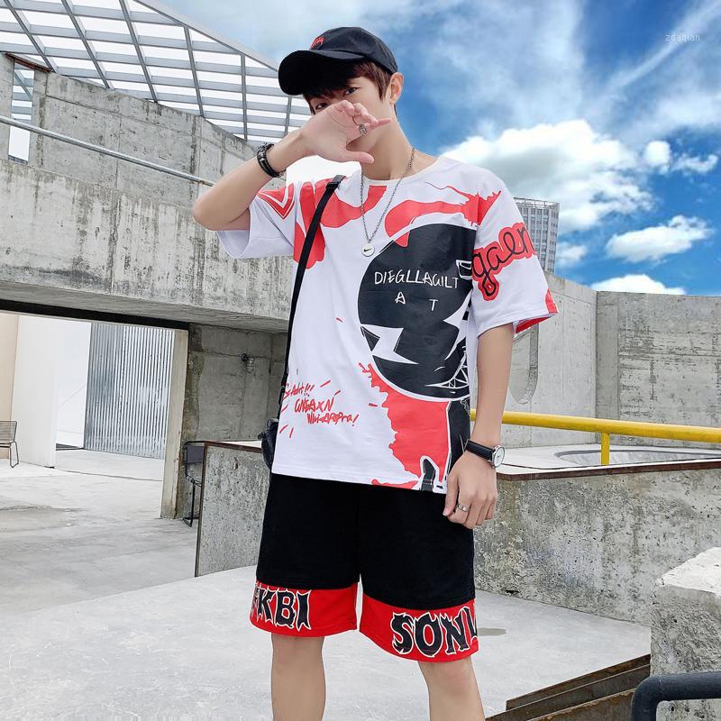 

Summer cartoon printing shorts short sleeve T-shirt set for boys and Teenagers Sports Leisure two piece set1, White