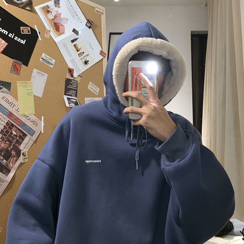 

2021 New Privathinker Lamb Wool Men's Graphic Printed Hoodies Winter New Woman Hooded Sweatshirts Korean Streetwear Fashion Hoodie H5F6, Black