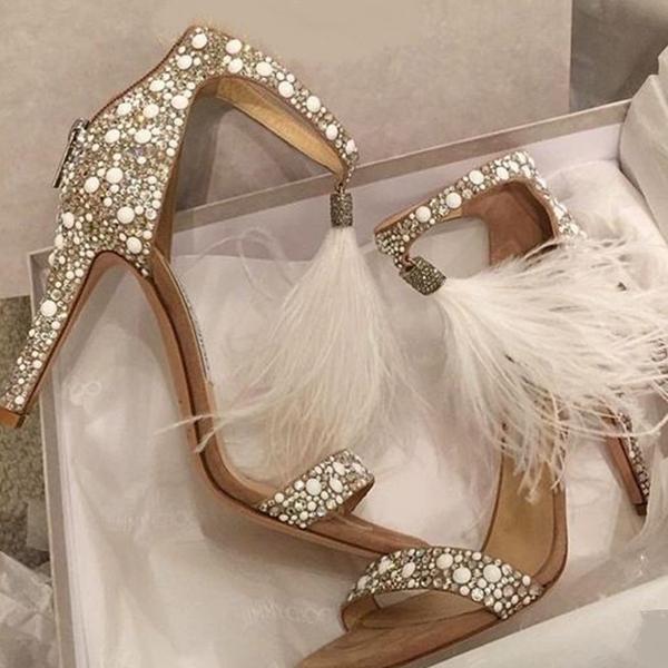 

Luxury Rhinestone High Heel Sandals Women Sexy Tassel Wedding Shoes Women Elegant Party Sandals Shoes SWC0238, Apricot