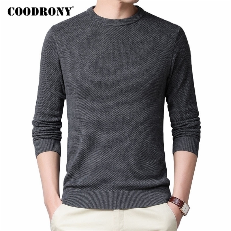 

COODRONY Brand Sweater Men Spring Autumn Pull Homme Pure Color Casual O-Neck Pullover Men Knitwear Shirt Plus Size Clothes C1052 201201, Sky blue