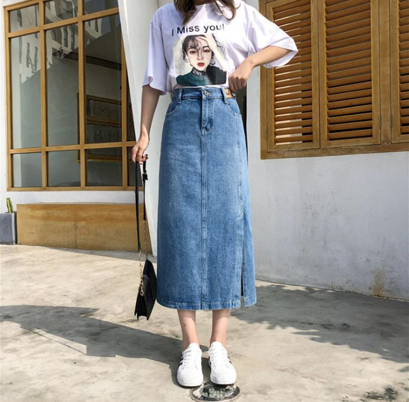

Denim Female Big Girl Dress Spring 2021 New Long Division Thin Skirt D0w8, Blue