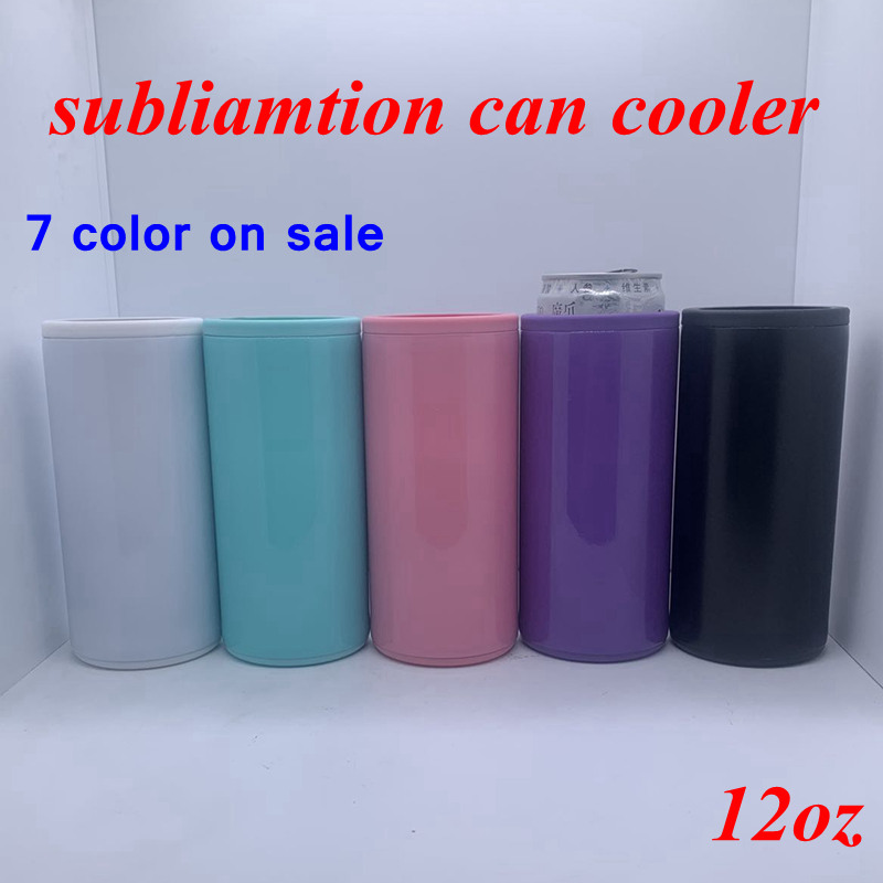 

DIY Heat Sublimation Can Cooler 12oz Slim Straight Can Insulator Blank Skinny Double Wall Stainless Steel Vacuum Cooler DIY Gift YFA2636