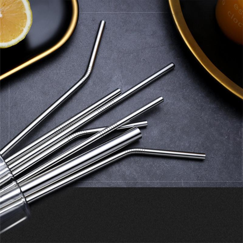 

8PCS Silver Metal Reusable Sturdy Bent Straight 304 Stainless Steel Eco Friendly Drinks Straws Set With Cleaning Brush For Mugs