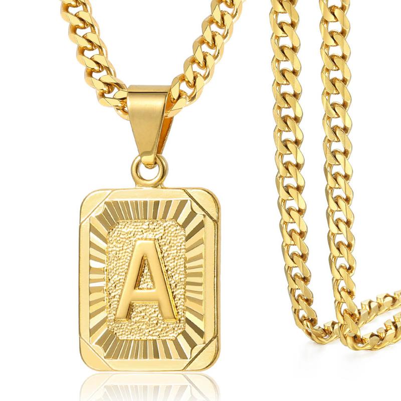 

A-Z Initial Alphabet Letter Pendant for Men Women Stainless Steel Curb Cuban Chain Wholesale Dropshipping Jewelry 18" HGP62
