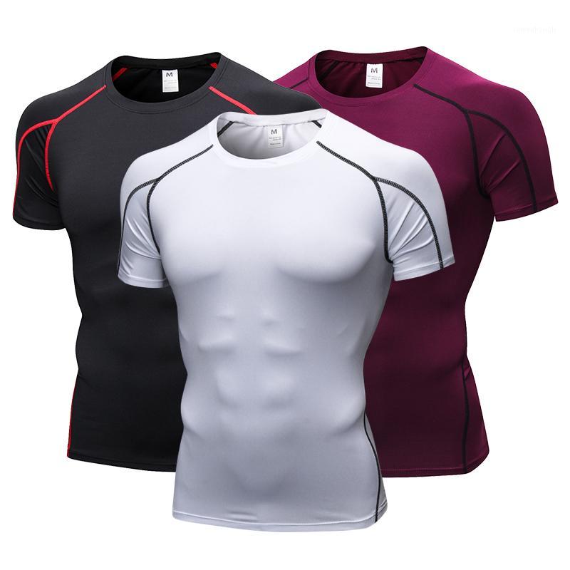 

New Men' T-shirts Quick Dry Tight Fitness Running T shirts Male Solid Short Sleeve Gym Sport Top Tee Clothing Men' Sportswear1, Wine red
