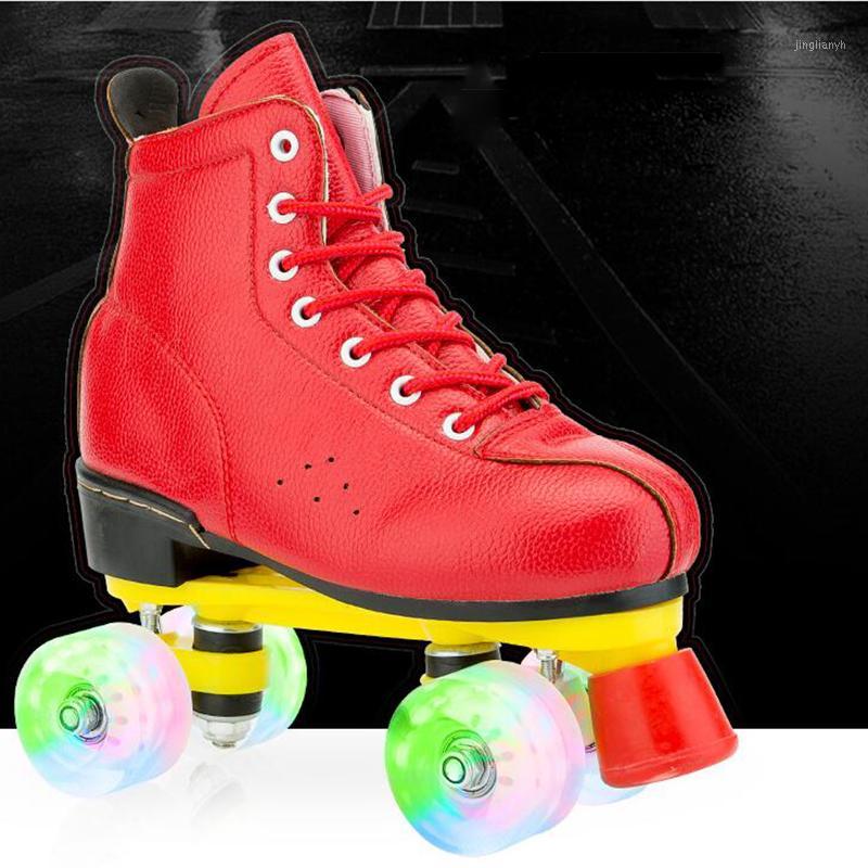 

Red Leather Double Row Skates Roller Skates Skating Rink Special Patins Skating Rollers Patines De 4Ruedas1, Black wheel