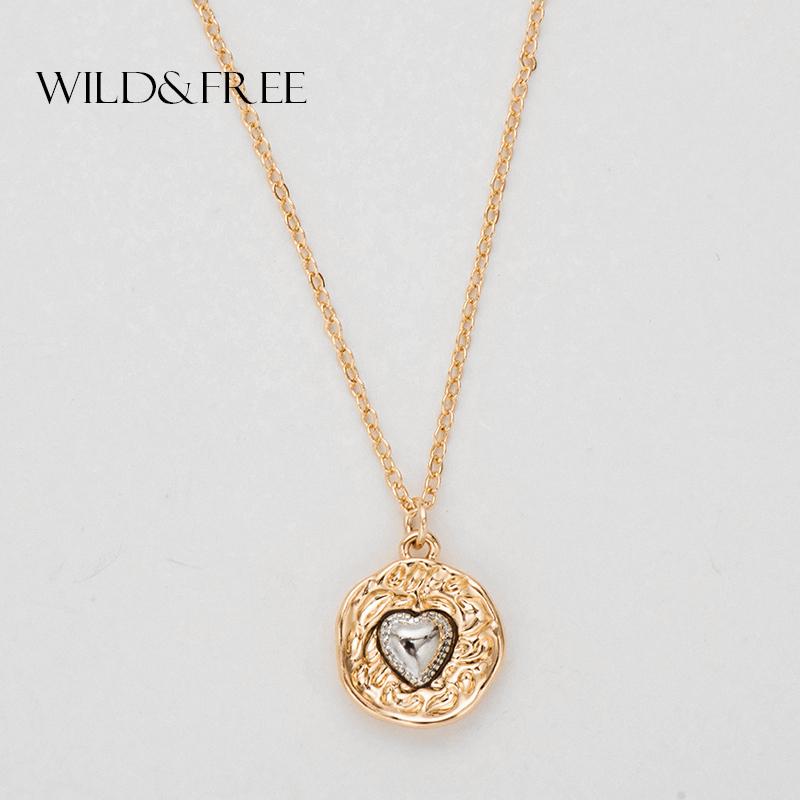 

Wild&Free New Vintage Mix Color Alloy Round Pendant Necklace For Women Romantic Heart Choker Necklace Collar Jewelry