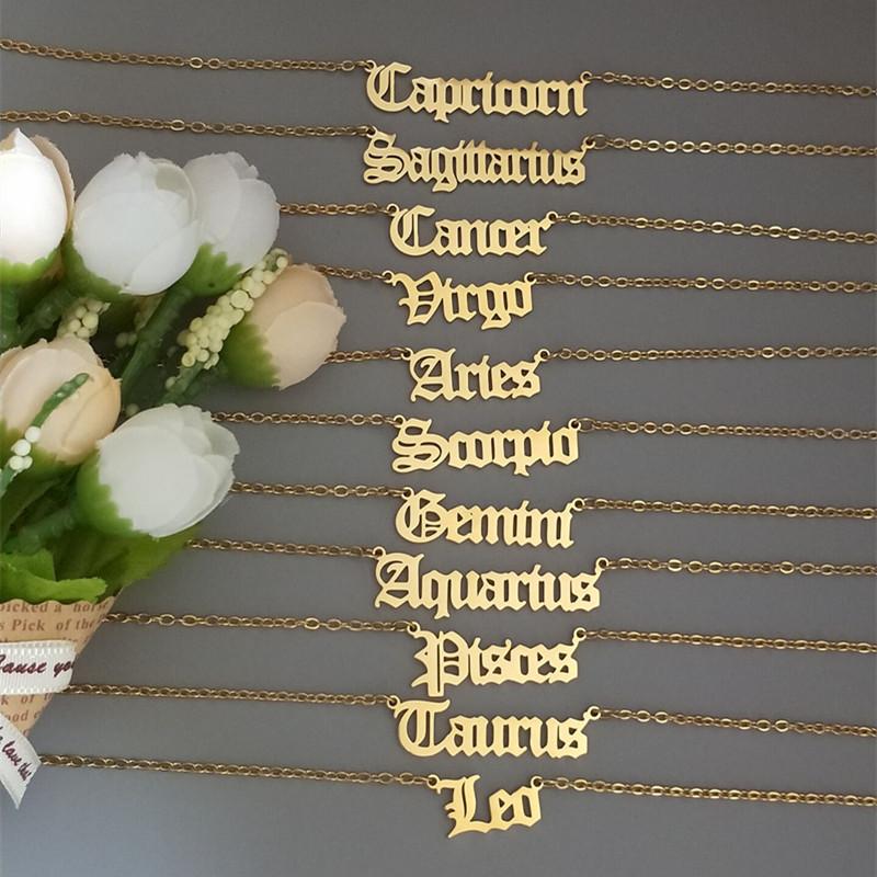 

Personalized Zodiac Sign Necklace Women Birthday Gift For Kid's Constellation Jewelry Gothic Astrology Old English Letter Choker