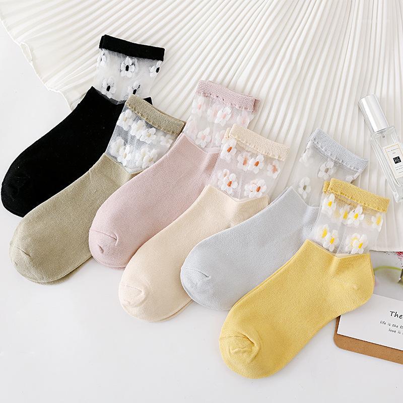 

Spring Summer Thin Pink Socks Women Korean Harajuku Style with Flower Woman Socks Cotton Kawaii and Funny 504011, 01