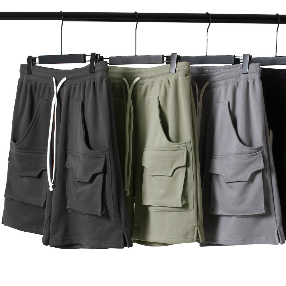 

Large Pocket Cotton Terry Sweat shorts Elastic Waist Terry Jogger Five Pockets Styling, Green