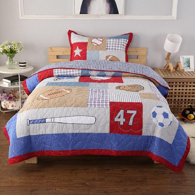 

Kids Baseball Sports Embroidered Quilt Set 2pcs Quilted Bedspread Bed Covers Cotton Quilts Coverlet Cover Twin Size Boys Bedding, Red