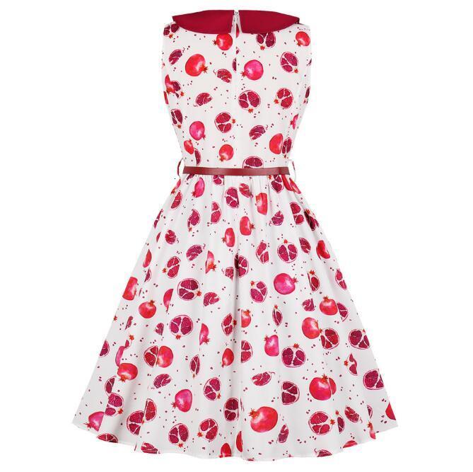 

Vintage 2021 Audrey Hepburn Style 50s 60s Retro Printed with Elegant Belt Dressed for Ladies Summer Casual Robe 501s, Red