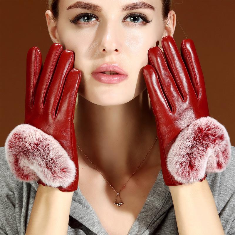 

Sheepskin gloves women's fashion hair winter plush warm telefingers gloves women's touch screen women 08