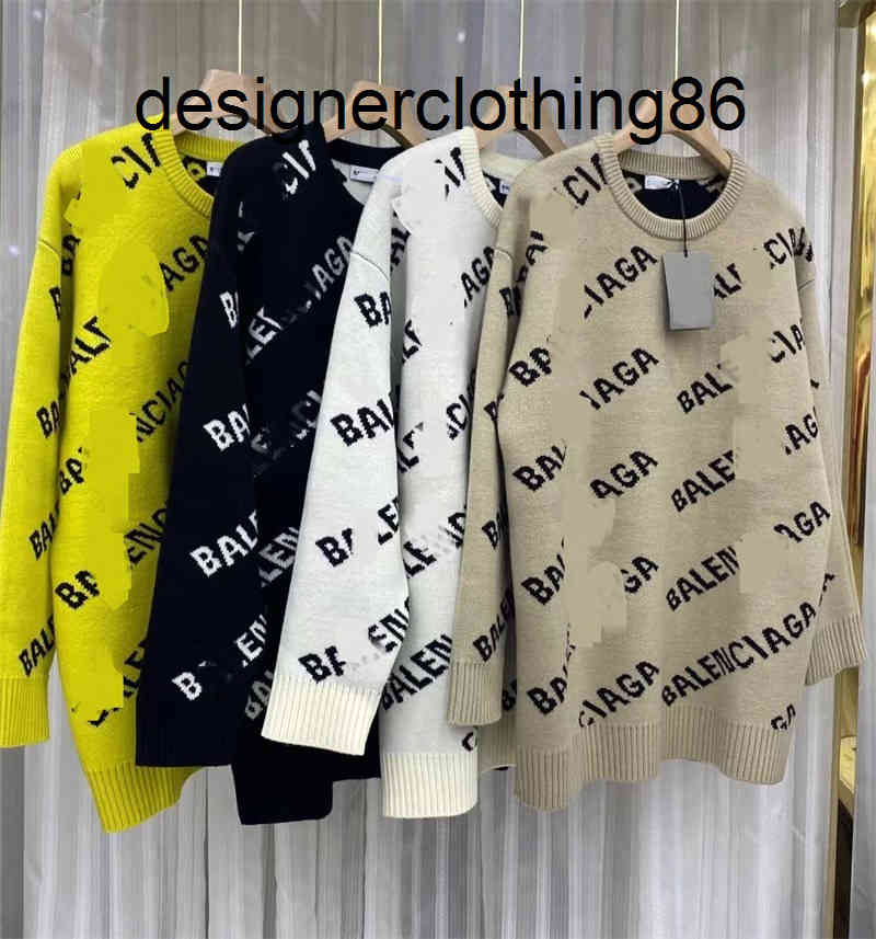 

Balencaigas Designers Sweaters Sweater 21 Winter New Letter Loose Medium Long Wool Casual Round Neck Women, White