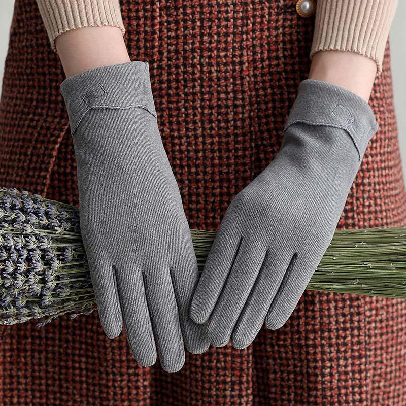 

Five Fingers Gloves Women Winter Keep Warm Soft Breathable Touch Screen Driving Female Cute Elegant Bow Flanging Sport Cycling Mittens I15