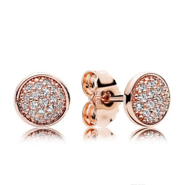 

Pink Sparkling Diamond Stud Earrings luxury designer Rose gold plated Jewelry for Pandora 925 Silver Love hearts Earring with Original box