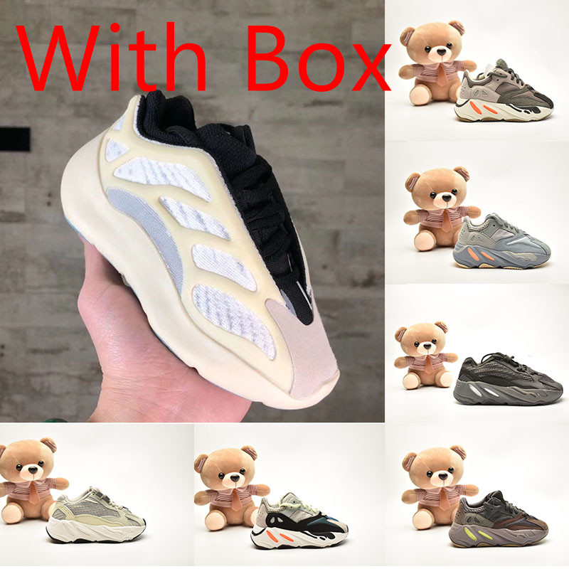 

Box Kanye West Running Shoes 700 Wave Runner Kids Girls Sport Sneakers Wave Runner Inertia Tephra Magnet Utility Black Mauve Des Chaussures, With box and kids socks
