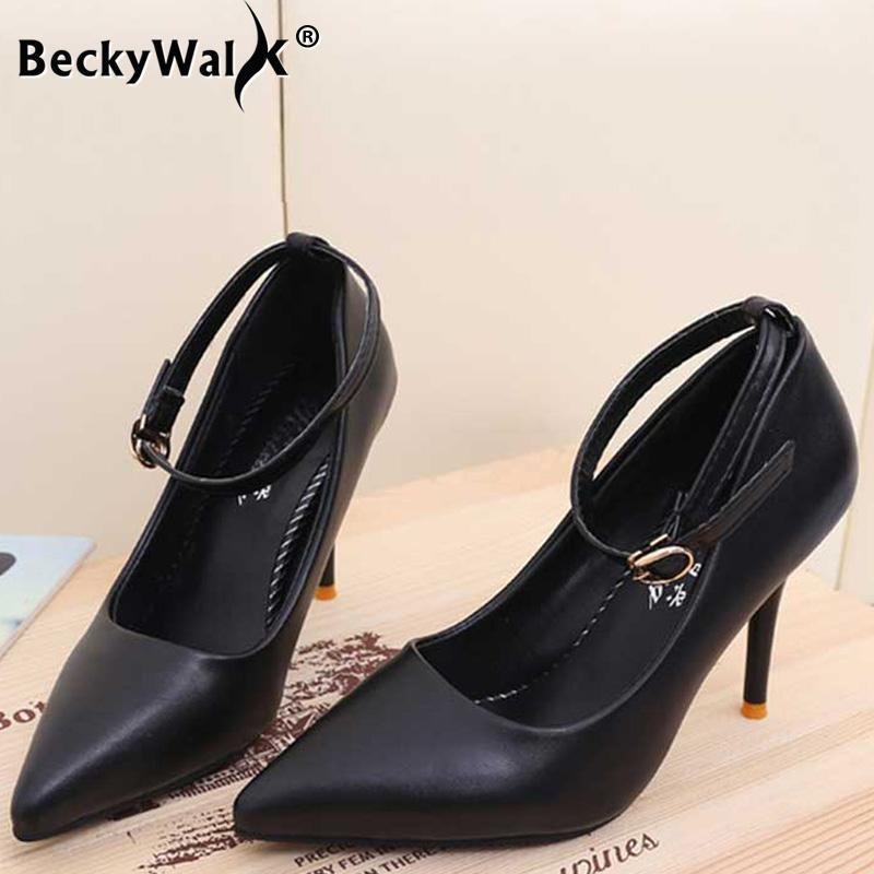 

Sapato Feminino sexy fashion high heels women's office with ladies pointed toe PU leather high heels women WSH31701, Black