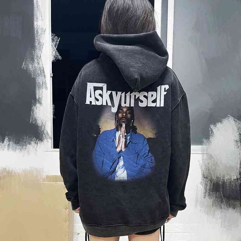 

22SS Foaming Letter 100% Cotton EU Size Askyurself Sweatshirt Men Women Streetwear Autumn Winter Genshin Impact Berserk, Black
