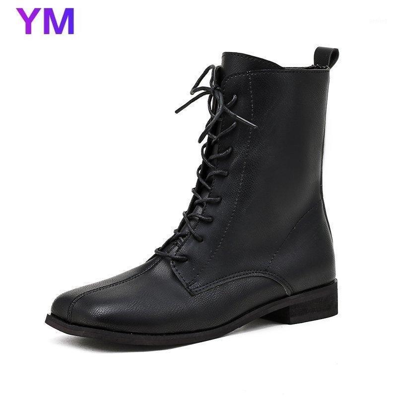 

Fashion Cross-tied Boots Women Square Toe Square Heel Boots Women Solid Color Ankle Autumn Winter PU Leather1, Black