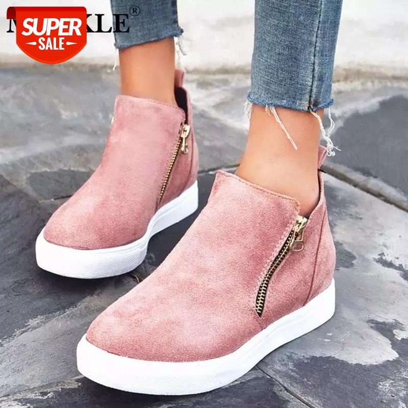 

MCCKLE Women Vulcanized Shoes Autumn Casual Suede Women's Platform Ladies Fashion Zipper Woman Soft Flat Female Shoes Plus Size #S33c, Beige