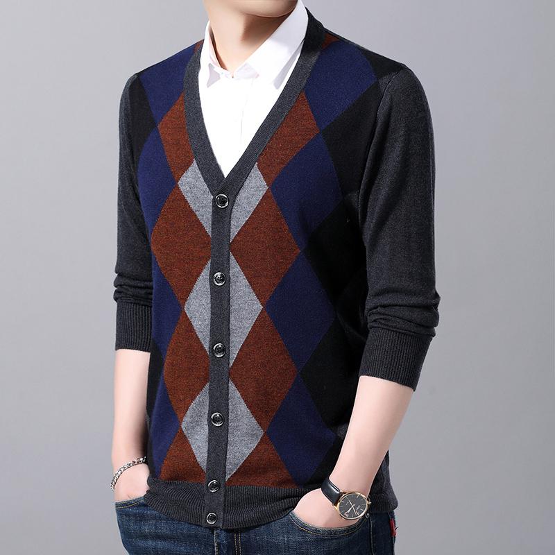 

Sweater autumn jacket knitted sweater men's bottoming cardigan long sleeve men's coat, Black