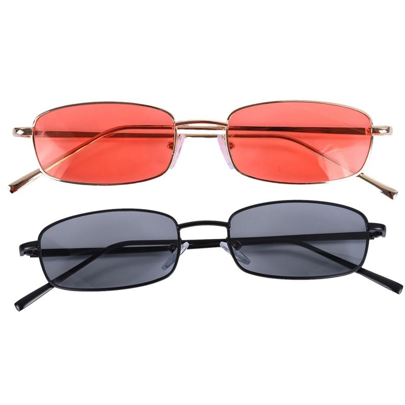 

2 Piece Vintage Sunglasses Women Men Rectangle Glasses Small Retro Shades Sunglasses Women S8004 Gold Frame Orange & Black Frame, Multi