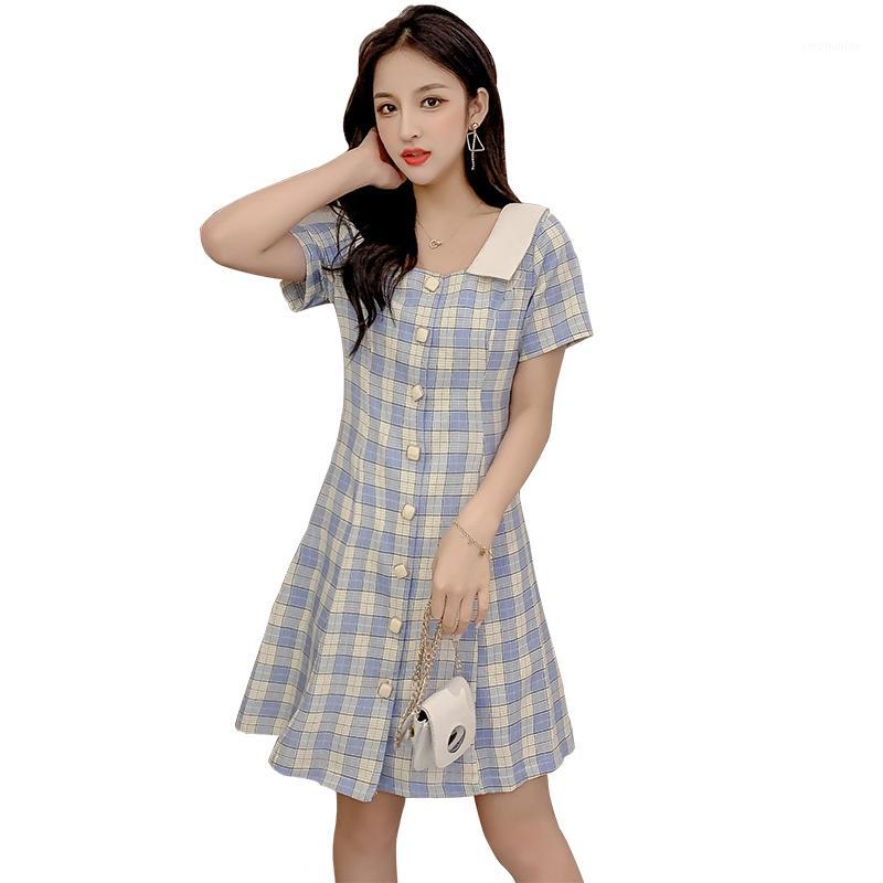 

Short Sleeves School Uniform Girl Sailor Dress Green/sky Blue Retro Plaid Dress Uniformes Japonais Korean Costumes France Girls1