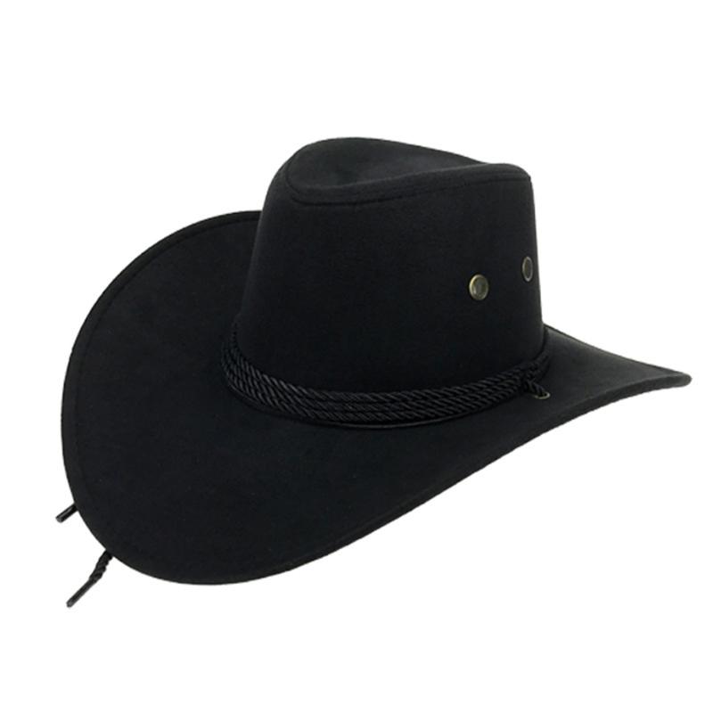 

Faux Leather Cool Cap Western Cowboy Hat Men Women Retro Vintage Riding Cap Wide Brim 58CM Unisex Summer Sun Hat Tourist Outdoor, Black