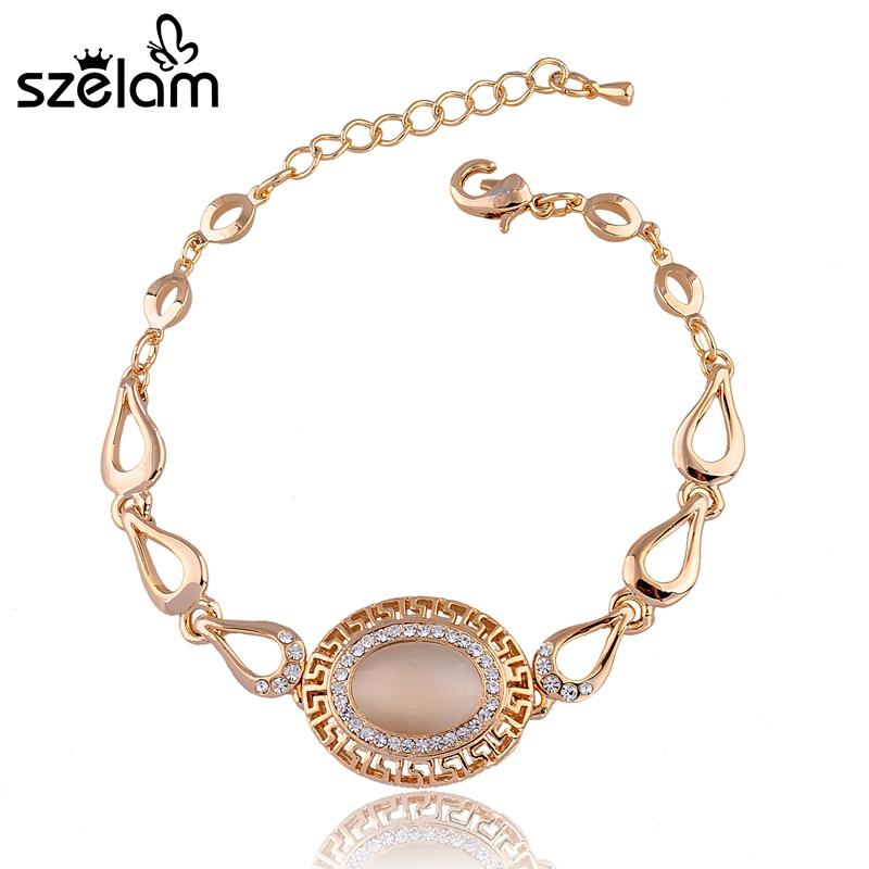 

Szelam 2020 Oval Bracelets Bangles Gold Color Chain Natural Stone Opal And Crystal Bracelet For Woman SBR140213