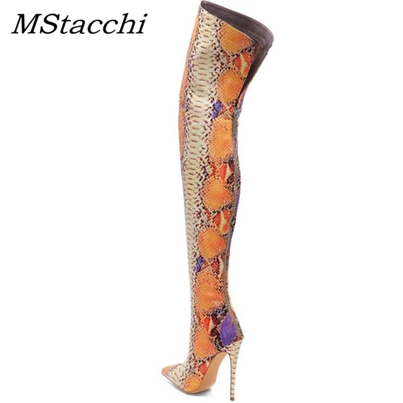 

MStacchi Plus Size 34-45 Women's Snakeskin Over The knee Boots Woman High Heels Long Botas Mujer Winter Pumps Ladies Shoes LJ201030, Black