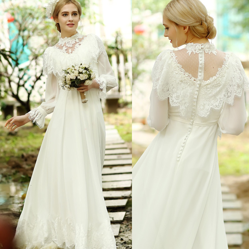 

2021 New Long Sleeves High Lace From Vintage Wedding Novice Robes Mari e Formal Dress Dressed As a FLST, Same as pictures