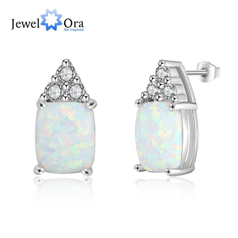 

Elegant 925 Sterling Silver White Opal Earrings with Cubic Zirconia Stud Earrings for Women Gift for Mother (Jewelora EA103230