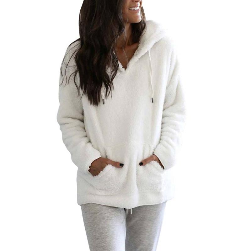 

Winter Hoodies Women Plush Pocket Drawstring Hooded Top Winter Clothes Women Sweatshirt Casual Warm Top Female Hoodies, White