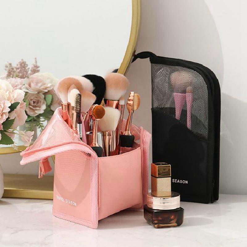 

Waterproof Cosmetic Bag Makeup Storage Bag Outdoor Travel Portable Women Make Up Brush Wash Bags Zipper Mesh Organizer Pouch, Black