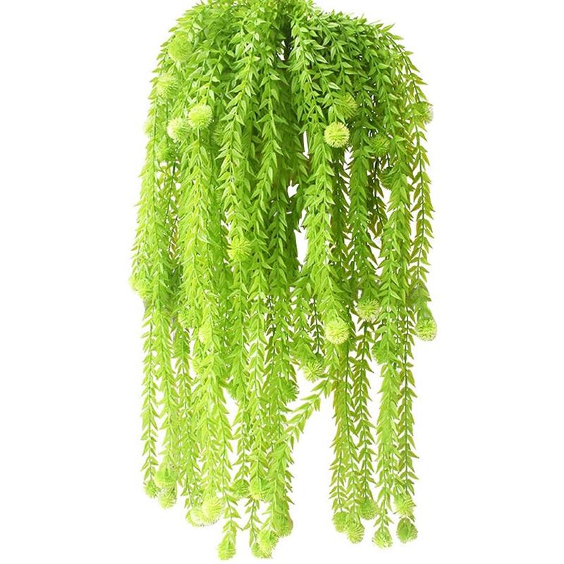 

2 PCS Artificial Hanging Plants Garland Snowball Plants Trailing Weeping Fake Ivy for Garden Wall Hanging Decor, Green