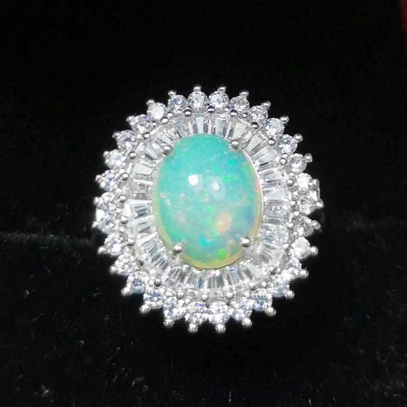 

Cluster Rings Per Jewelry Natural Real Opal Luxury Ring 8*10mm 1.7ct Gemstone 925 Sterling Silver Fine T206301, Golden;silver