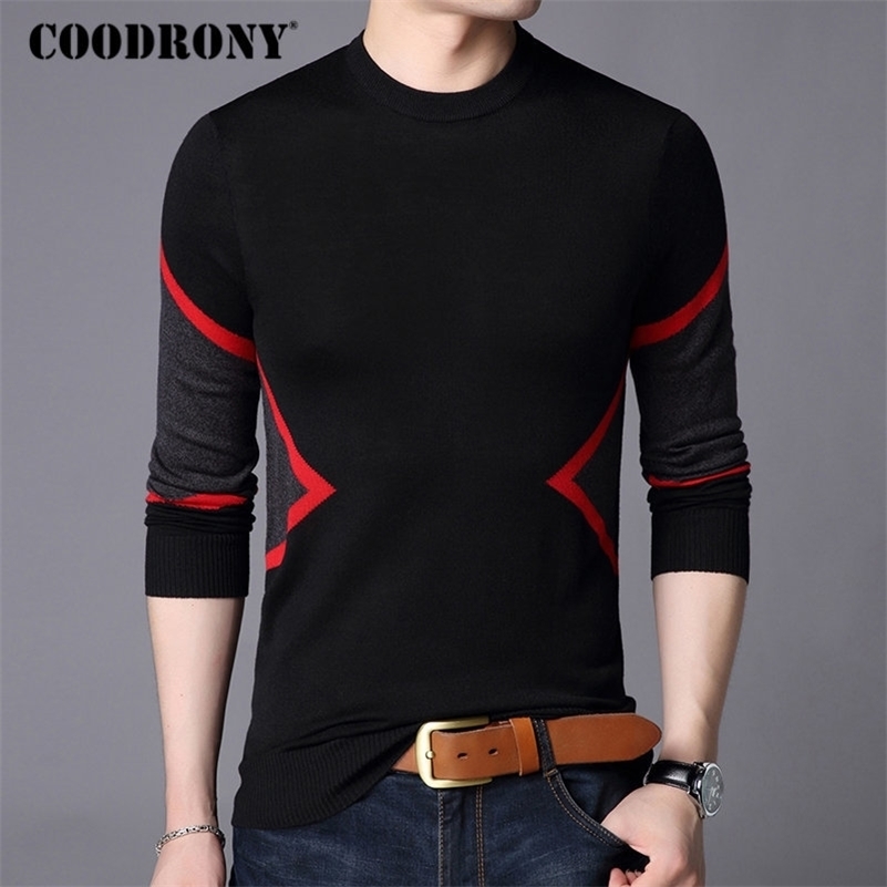 

COODRONY Brand Sweater Men Autumn Winter Wool Sweaters Streetwear Fashion O-Neck Pullover Men Slim Fit Knitwear Pull Homme 91067 201201, Red