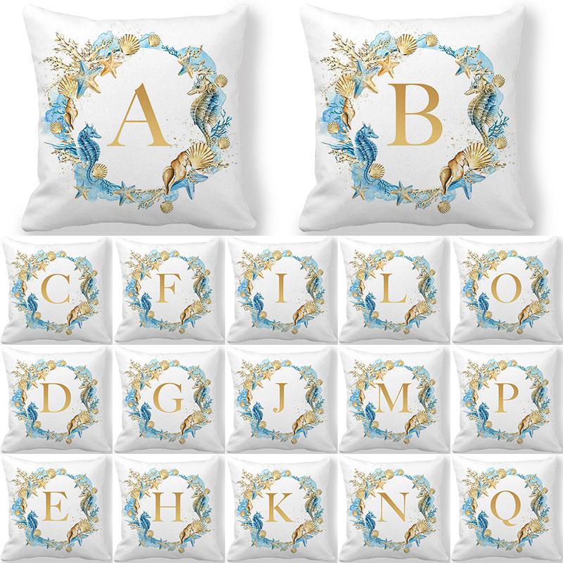 

Ocean Golden Letter Alphabet Decorative Cushion Cover Polyester Throw Pillowcase 45*45CM Sofa Home Decorative PillowCover 41023, 2-41023-d