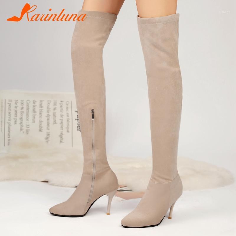 

Karin New Brand Big Size 45 women shoes Over-the-knee Solid Thin Heels Casual Pointed Toe Autumn Female Boots1, Beige