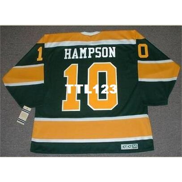 

740 #10 TED HAMPSON California Golden Seals 1970 CCM Vintage Hockey Jersey or custom any name or number retro Jersey, Green