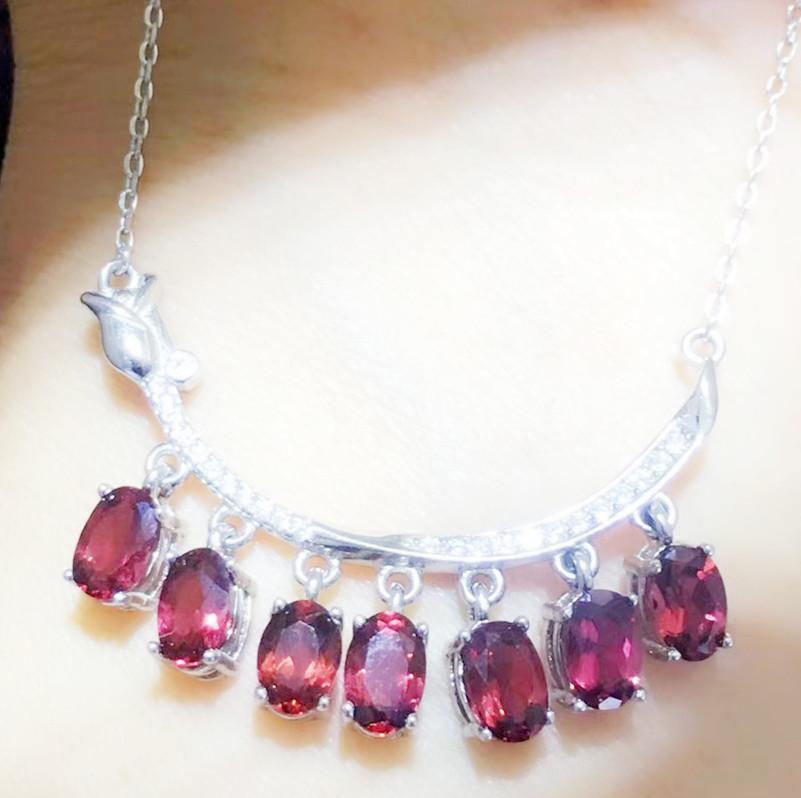 

Other Natural Real Red Garnet Necklace With Pendant 0.6ct*7pcs Gemstone 925 Sterling Silver Fine Jewelry X21880