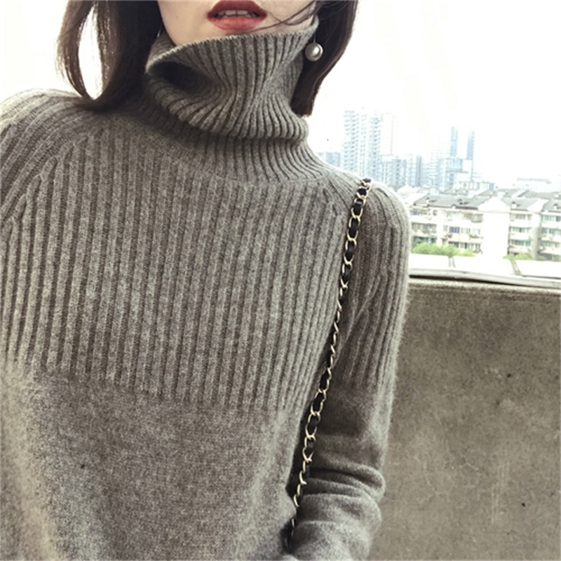 

Winter Loose Lazy Fleece Knitting Turtleneck European Women Sweater 4c9c, Black.