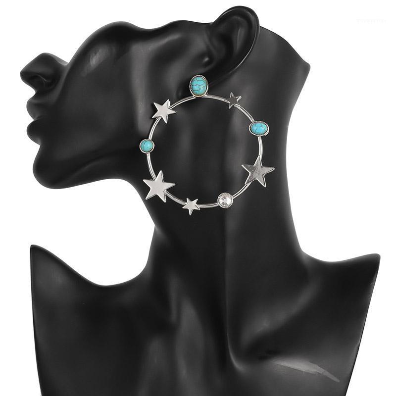 

Fashion 1 Pair Women Lady Hoops Earrings Round Pendant Star Earrings Vintage Jewelry Gifts CX171