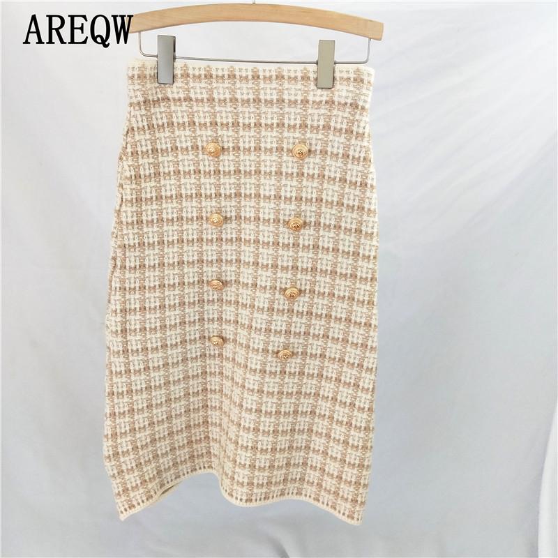 

Autumn Winter Clothes for Woman Tweed Skirt Mid Calf Warm Soft Winter High Waist Skirt Female Vintage Clothes, Beige