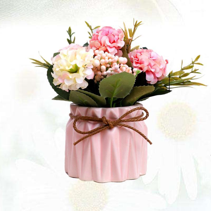 

Plastic Fake Rose Faux Green Grass Simulation Artificial Flowers Plants with Pots for Home Decor (Pink)1, As shown