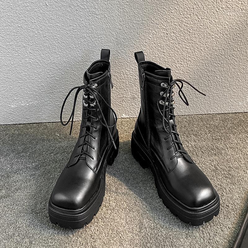 

SKLFGXZY Female boots Genuine leather boots outdoor Women's Autumn and winter Women's shoes1, Black